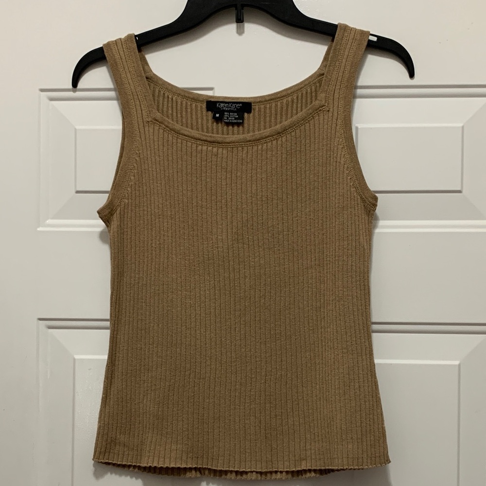 Karen Kane Cotton Blend Ribbed Beige Tan Sweater Tank Top - Size Medium
